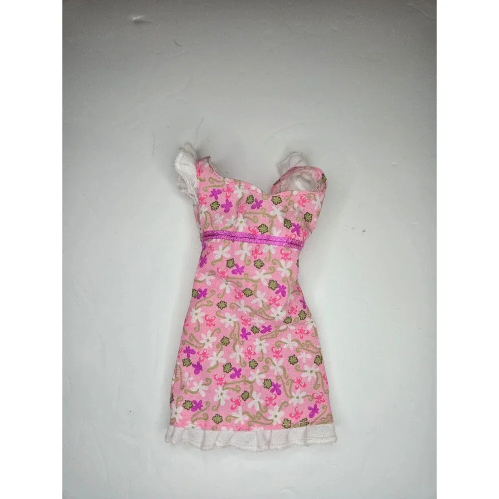 Barbie Doll Fit Flare Dress Vintage 90s Pink Floral Print Cloth Dress Pink Tag